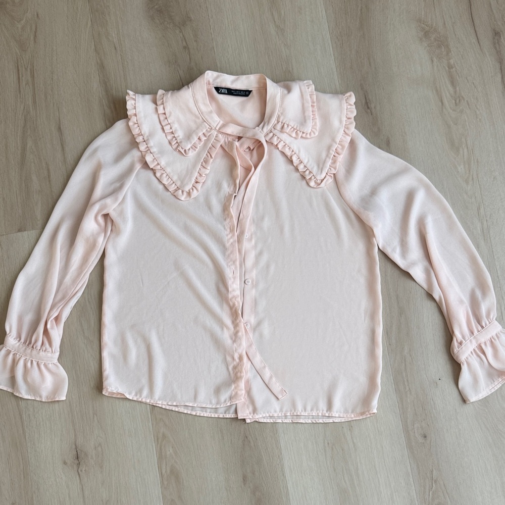 Zara Light Pink Ruffled Kids Blouse - Picture 1 of 4